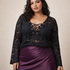 Cleo Black Lace Top 3X Longsleeve Sheer Witchy Whimsigoth Dark Romantic Coquette